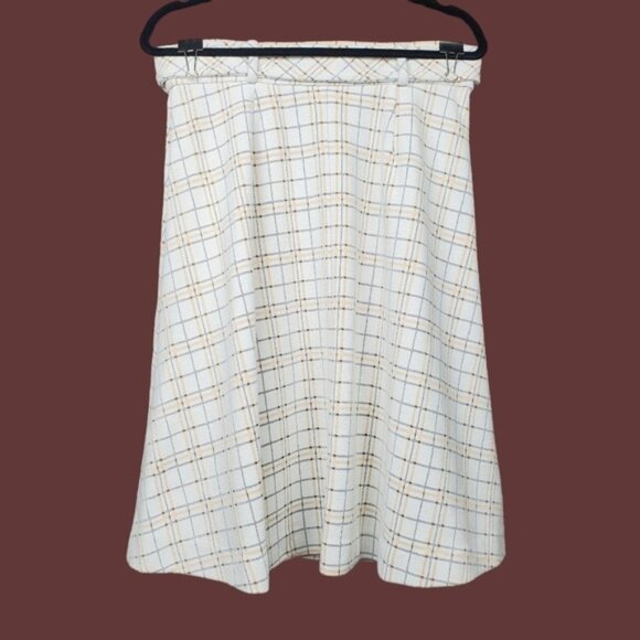 Ann Taylor Womens Ivory Orange Plaid Belted A-Line Skirt Size 10P - Picture 2 of 4